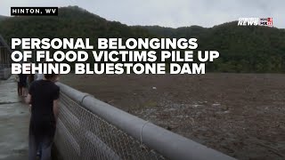 Trees debris personal belongings pile up at Bluestone Dam as hurricane floodwaters move through WV [upl. by Lad]