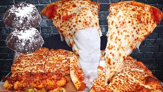 ASMR TRIPLE CHEESE TRIPLE PEPPERONI PIZZA GARLIC FINGERS LAVA CAKES JALAPEÑO amp BBQ CHICKEN BITES [upl. by Yaluz]