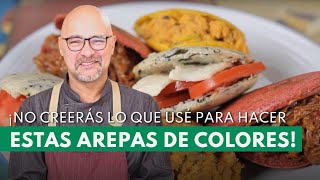 Cómo hacer arepas venezolanas rellenas RECETA para hacer MASA DE COLORES [upl. by Mukund]