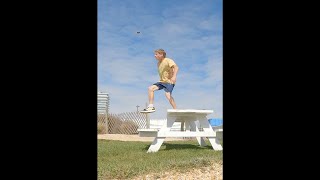 Extreme Footbag Athlete Performs Stunt Across Three Picnic Tables [upl. by Marcelo157]