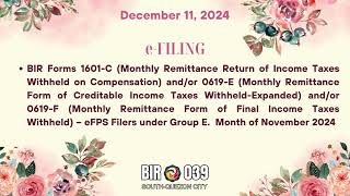 Tax Calendar December 11 2024 [upl. by Anerda]