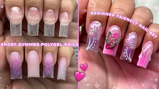 SHORT SUMMER POLYGEL NAILS💜 BEGINNER FRIENDLY NAILS amp EASY NAIL ART  Polygel Nail Tutorial [upl. by Aggappe]