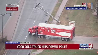 Coca Cola truck hits power poles [upl. by Georgena450]