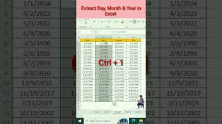 how extract day month and year from date in excel excel shorts exceltips shortsfeed [upl. by Agarhs]