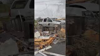 Tornadoes in the Midwest Storm damage in Winchester Indiana seen morning after shorts [upl. by Ahsemrak]