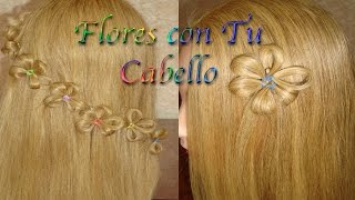 PEINADO FLORES CON TU CABELLO  PEINADOS FACILES Y BONITOS  PEINADOS CON LIGAS  VIRIYUEMOON [upl. by Olwena474]