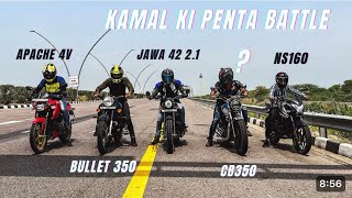 Honda Cb350 VS Jawa 42 21 Vs Tvs Apache RTR160 4v vs Royal enfield Bullet 350 Vs Bajaj Ns160 [upl. by Ibson]