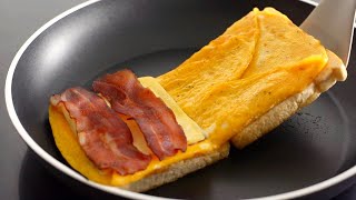 BREAKFAST EGG SANDWICH HACK  Crispy One Pan Egg Toast [upl. by Zonnya]