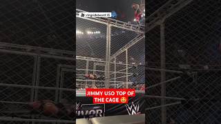 USOS SPLASH TOP OF THE CAGE 🔥 🎥 ringsidebeard tribalchief wwe romanreings jimmyuso usos [upl. by Buckels]