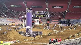 Dylan Ferrandis crash with Shane McElrath amp Grant Harlan at 2023 SMX Los Angeles Coliseum 450 Final [upl. by Voltmer908]