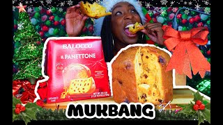 Italian Fruitcake First Time Tasting Panettone  HolidayMukbang [upl. by Enyalb404]