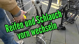 Fahrrad Vorderrad ausbauen Schlauch und Reifen wechseln Citybike Damenfahrrad Fahrradschlauch [upl. by Amiaj]