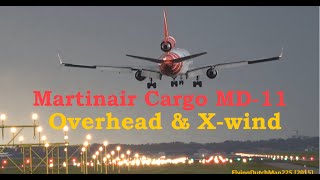 Martinair MD11 OVERHEAD HARD CROSSWIND landing 18R Schiphol [upl. by Dumas191]