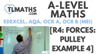 ALevel Maths R409 Forces Pulley Example 4 [upl. by Silver]