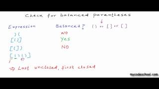 Check for balanced parentheses using stack [upl. by Nemajneb]