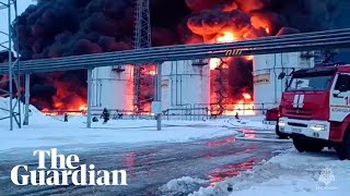 Russian oil depot catches fire after Ukrainian drone downed [upl. by Akenahc915]