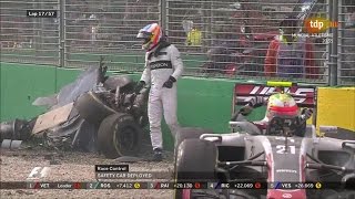 ACCIDENTE DE FERNANDO ALONSO EN GP AUSTRALIA 2016 TeledeporteTVE [upl. by Keily]