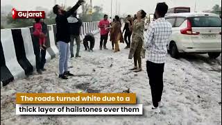 Gujarat witnesses unseasonal rain hailstones people share videos [upl. by Anawyt]