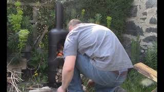 Propane Tank Chimenea wood burning stove with wood store [upl. by Aydidey]