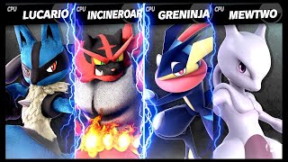 Lucario VS Incineroar VS Greninja VS Mewtwo LV 9 CPU Battle Super Smash Bros Ultimate [upl. by Copland606]