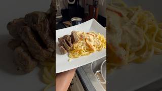 Alfredo pasta  Steak foodies alfredo steak food pastarecipe [upl. by Naleek564]