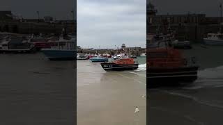 St Ives RNLI Shannon class lifeboat being beached RNLI Lifeboats [upl. by Eniawed]