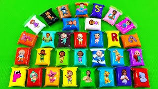 Rainbow SLIME Looking Cocomelon Pinkfong Numberblocks Alphablocks with Mini Bags Coloring ASMR [upl. by Nolie472]