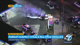 Full chase Suspect rams cars steals van and truck during SoCal pursuit [upl. by Nnahgem]