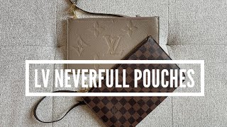 Louis Vuitton Neverfull Pouch Review amp Comparison Damier Ebene amp Turtledove Empreinte [upl. by Jerrilee]