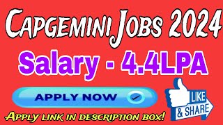 Capgemini Jobs for Freshers 2024 Recruitment for Software Engineer Salary – upto4 4 LPA [upl. by Marden]