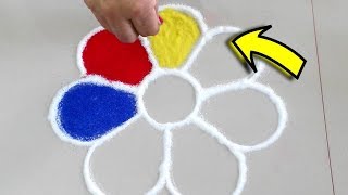 इस आसान तरीके से घर पर पड़ी चीजों से बनाए खूबसूरत रंगोली  Very easy amp quick Colourful rangoli [upl. by Bainbrudge423]