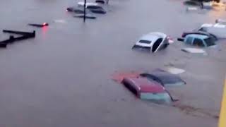 Astonishing footage of cars under water Manhattan Kansas September 3 2018 [upl. by Yalcrab]