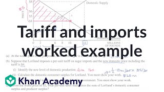 Tariff and imports worked example  APⓇ Microeconomics  Khan Academy [upl. by Balfore]