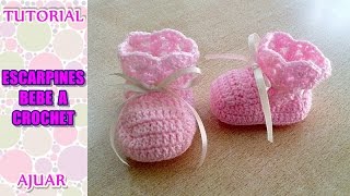 DIY como tejer escarpines botitas patucos para bebe a crochet ganchillo AJUAR [upl. by Ielarol]