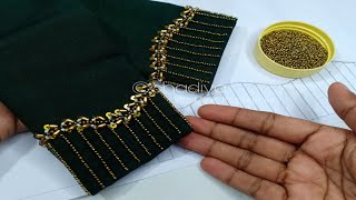 Very easy hand embroidery sleeve design with only beadshand embroidery sleeve [upl. by Yllen]