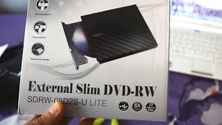 Asus external slim DVDRW SDRW08D2SU LITE unboxing  start up [upl. by Ajad826]