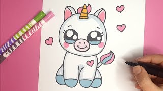 Wie zeichnet man ein niedliches Baby Einhorn  Kawaii Einhorn malen [upl. by Nirrac]