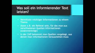 Einen informierenden Text schreiben ZAP Thema  Deutsch [upl. by Trebreh]