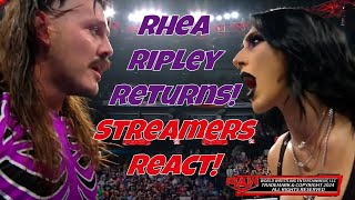 Streamers React Rhea Ripley Returns on Raw wwe wweraw rhearipley [upl. by Desirae]