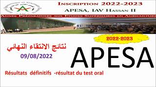 Résultats définitifs APESA 2022 2023 Résultat test oral APESA [upl. by Atila541]