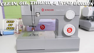 StepbyStep How To Thread Wind Bobbin Clean amp Oil Your Singer Heavy Duty Sewing Machine [upl. by Auburta]