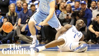 Faulty Nike trainer injures Zion Williamson 33 seconds into college basketball game [upl. by Ahsiya788]