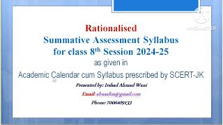 Rationalised Summative Assessment Syllabus for Class 8th as prescribed by SCERTJK Session 202425 [upl. by Ennaharas]