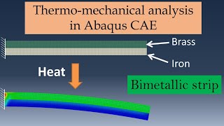 Thermomechanical analysis in Abaqus CAE  Bimetallic strip example [upl. by Cirdec]