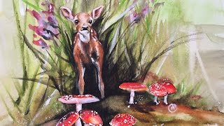 Watercolor Baby Deer in the Woods Painting Demo [upl. by Ahtebat875]