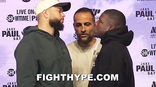 DERON WILLIAMS amp FRANK GORE STARE EACH OTHER DOWN AT FIRST FACE OFF FOR NBA VS NFL SHOWDOWN [upl. by Nabi]