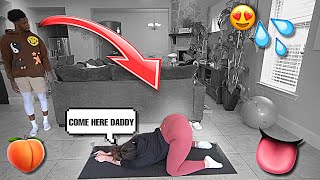 ARCHING MY BACK WHILE WORKING OUT PRANK ON BOYFRIEND😱 He Almost [upl. by Alyson]