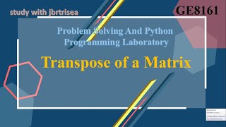 TRANSPOSE OF A MATRIX  Explaind in Tamil and English [upl. by Dnomasor]