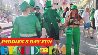 Benidorms Strip TURNS GREEN ON PADDYS DAY🍀🍻💚 A Day Full of Merriment amp Madness 🎉🇮🇪🥳 benidorm [upl. by Yert]