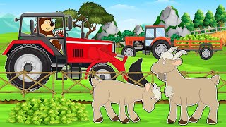 The Bear Farm Tractor Transport Goat to a Goat Shelter Goat Barn and Feeding Goat  Vehicles Farm [upl. by Giamo]